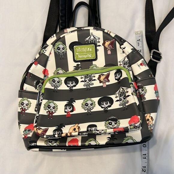 Loungefly Black and White Striped Beetlejuice Beetlejuice Backpack EUC